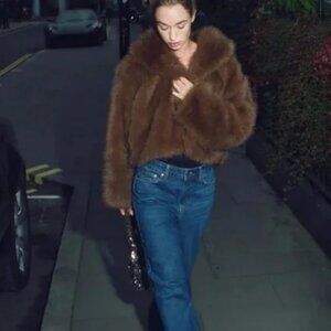 ZARA FAUX FUR SHORT COAT  - Medium